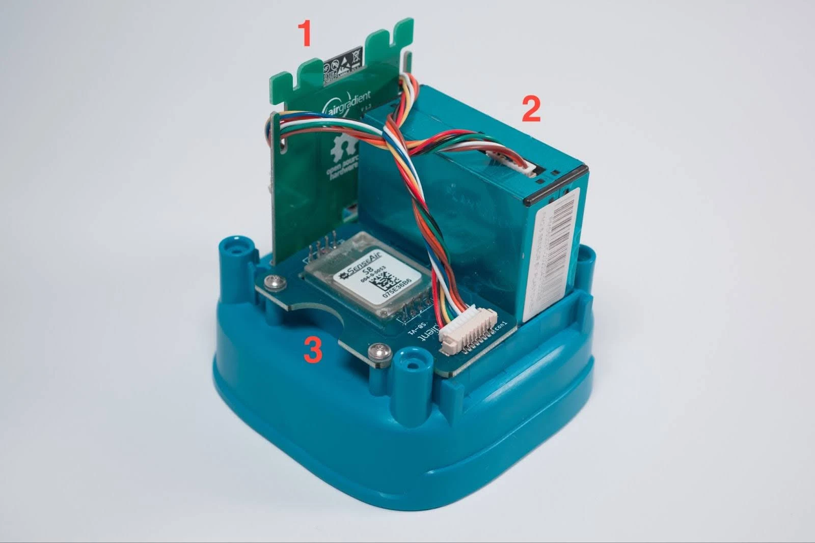 Internal components of an open-source air quality monitor